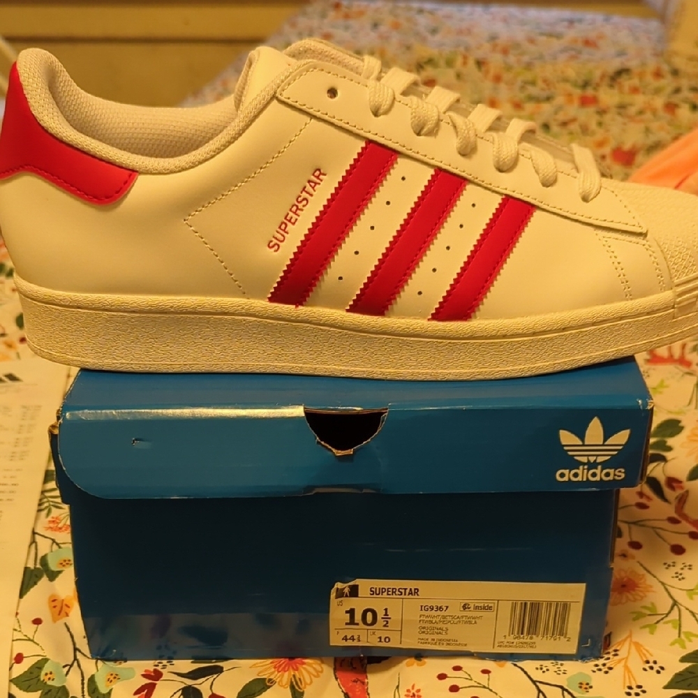 Adidas Superstar White and Red Sneakers